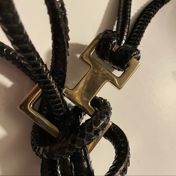 Gucci Black Python Snake Leather Gold Tie Belt - Picture 9 of 17